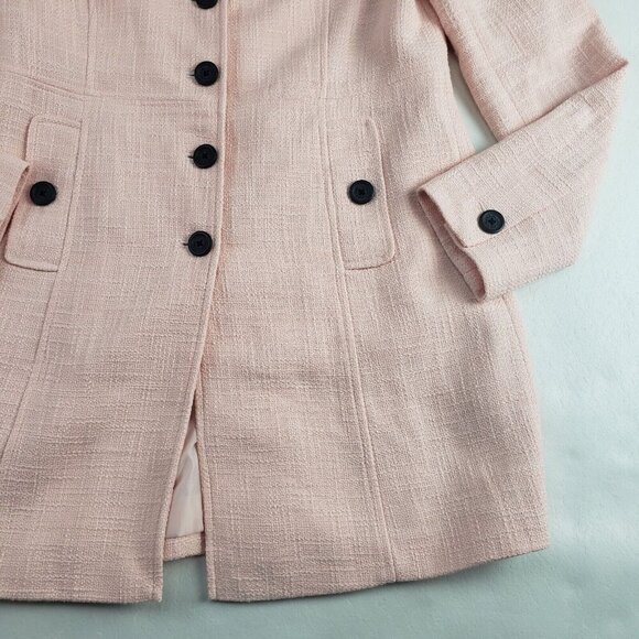 Karl Lagerfeld Tweed Jacket Womens 8 Pink Peach Button Front Mid Length Blazer - Picture 3 of 11